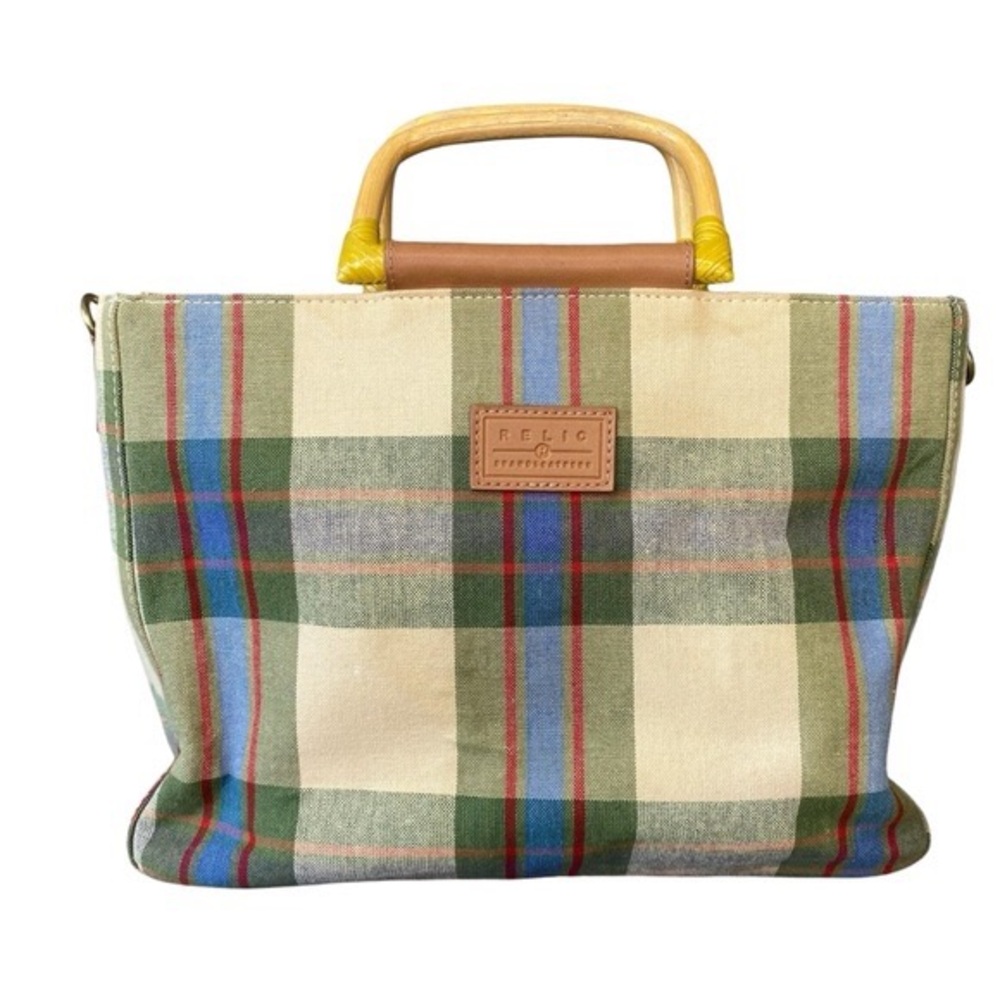 Relic Brand Leathers Retro Tartan Plaid Tote Bag Leather Purse Hobo Bag